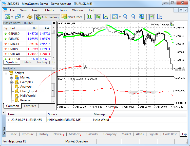 Running a script in the trading platform